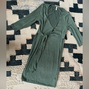 Heathered green wrap maternity dress, size s